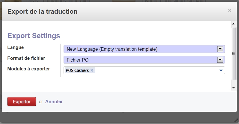 Exporter le fichier de traduction